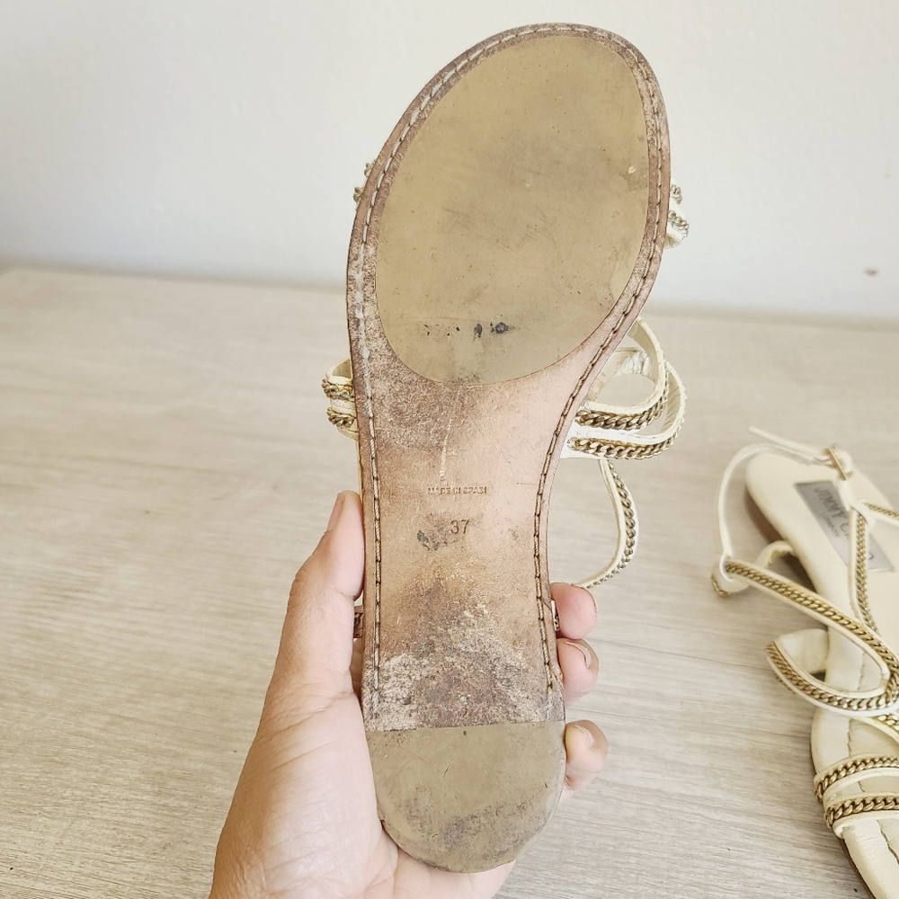 Jimmy Choo White and Gold Strappy Sandals Size 37 - Picture 4 of 5